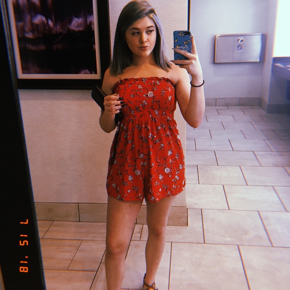 Cotton On Red Floral Strapless Romper